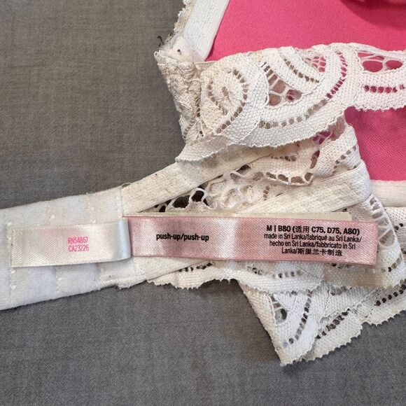 Victorias Secret Pink Push Up Bralette Bra Med (34CD-36AB) High Neck White Lace - Picture 7 of 10